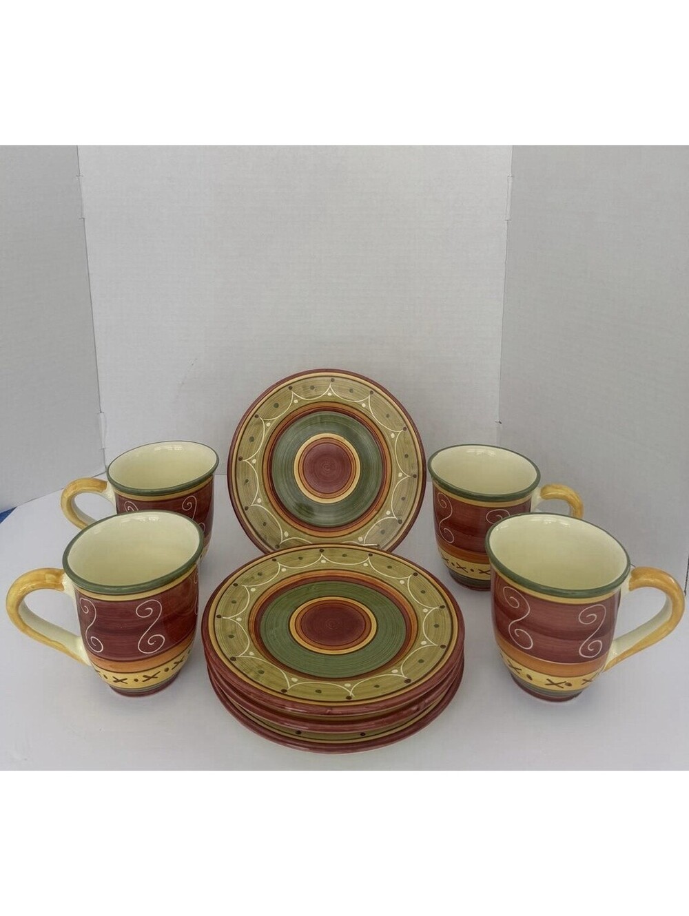Pier 1 Imports “Etrusco” Italian Earthenware —8 Pieces 4 Salad Plates & 4Mugs